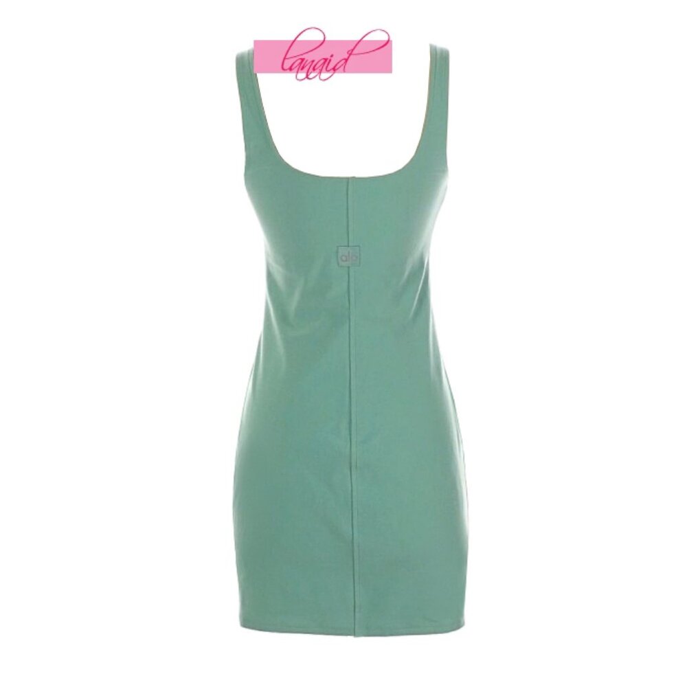 Alo Alosoft Head Start Dress Botanical Green Brushed Bodycon Scoop Neck Mini M S - Picture 9 of 12